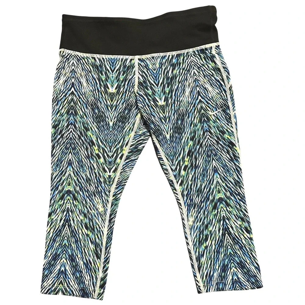 Nike Dri-FIT Women's Cropped Blue Green Geometric Print S Activewear Gym Running